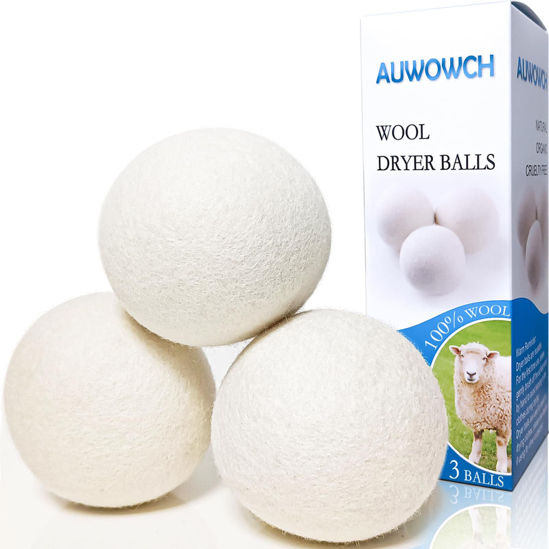 [Australia] - Wool Dryer Balls, 3 Count XL Dryer Lint Balls, Reusable Premium Natural Fabric Softener, Efficiently Add Essential Oils Instead of Dryer Sheets, Laundry Room Organization Essentials 