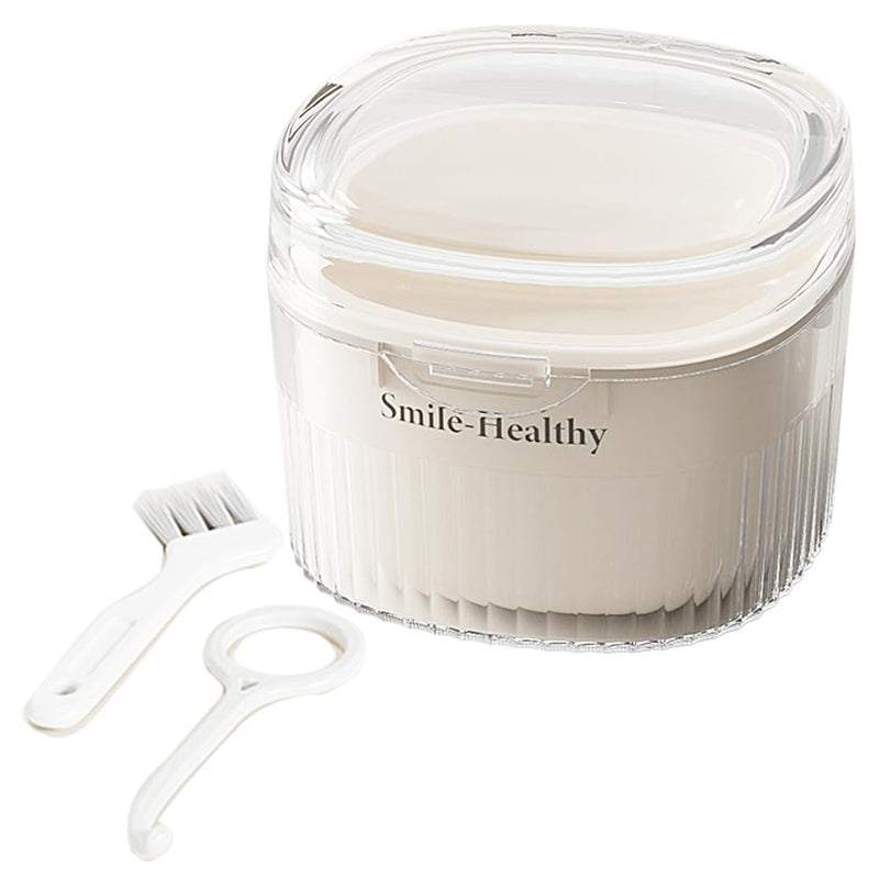 [Australia] - Denture Case Kit, Retainer Cleaner Case with Cleaning Brush, Retainer Cleaning Denture Bath Cup with Mirror Use in Denture Bridges, Partial Dentures, Traditional Braces for Travel 