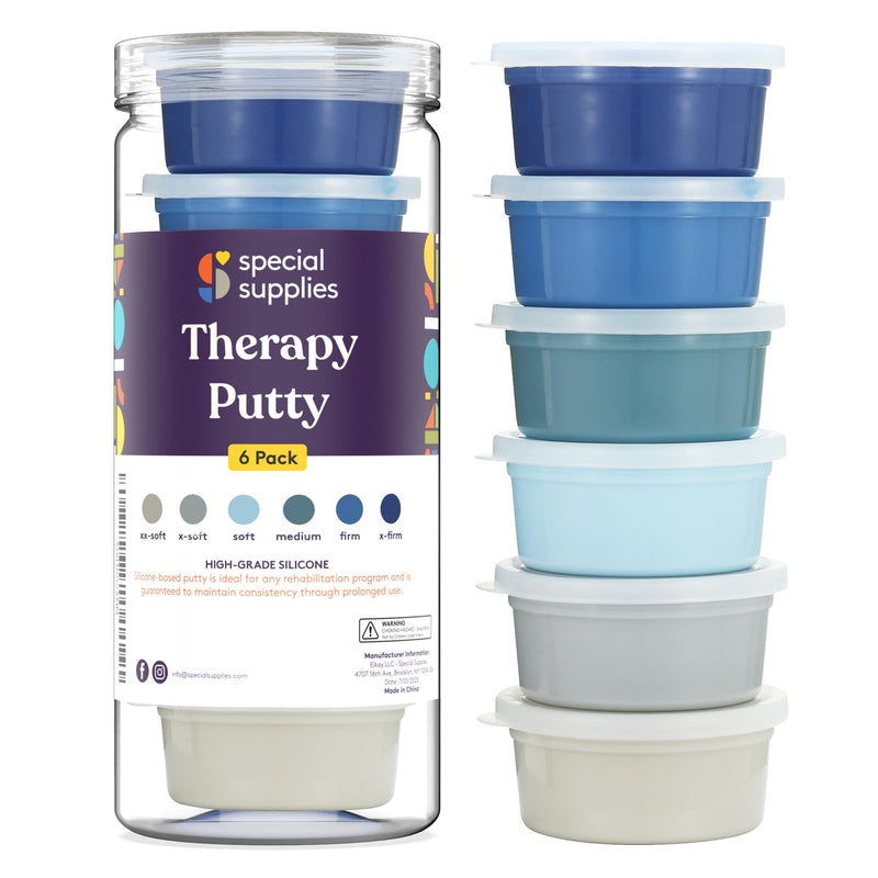 [Australia] - Special Supplies Therapy Putty for Kids and Adults - Resistive Hand Exercise Stress Relief Therapy Putty Kit, Set of 6 Strengths, 3 Ounces of Each Putty - Ocean Colors 