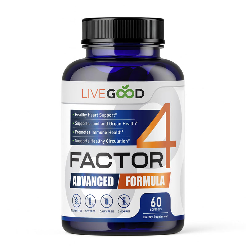 LIVEGOOD™ Factor 4, Omega 3 Fish Oil with EPA & DHA, CoQ10, and Turmeric, Advanced Q10 Coenzyme & CoQ10 Supplements, DHA Supplements for Heart, Joint & Immune Support, Made in USA, 60 Count,