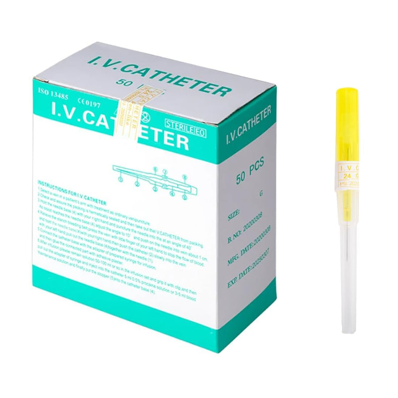 [Australia] - Caphstion 50pcs 24G Disposable Catheter Piercing Needles Stainless Steel Body Piercing Needles for Lip Eyebrow Navel Earrings, Yellow 