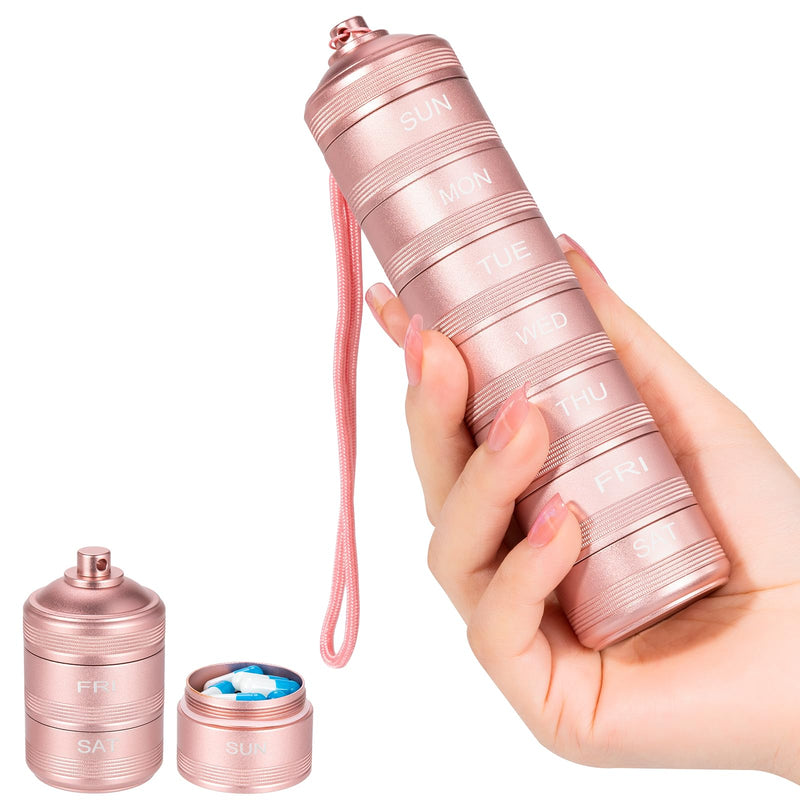 7 Day Metal Travel Pill Organizer - Waterproof Vitamin Case Pill Box | Daily Pill Container 7 Compartments, Weekly Pill Containers for Medicine Supplements Fish Oil M