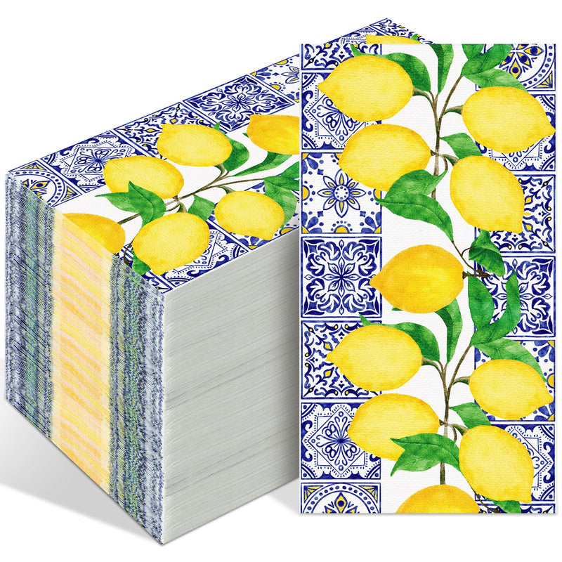 [Australia] - Tinlade 100 Pcs Disposable Hand Towels for Bathroom Guest Towels Disposable Bathroom Hand Towels Guest Towels Decorative Bathroom Napkins for Party Dinners Wedding (Lemon) Lemons 