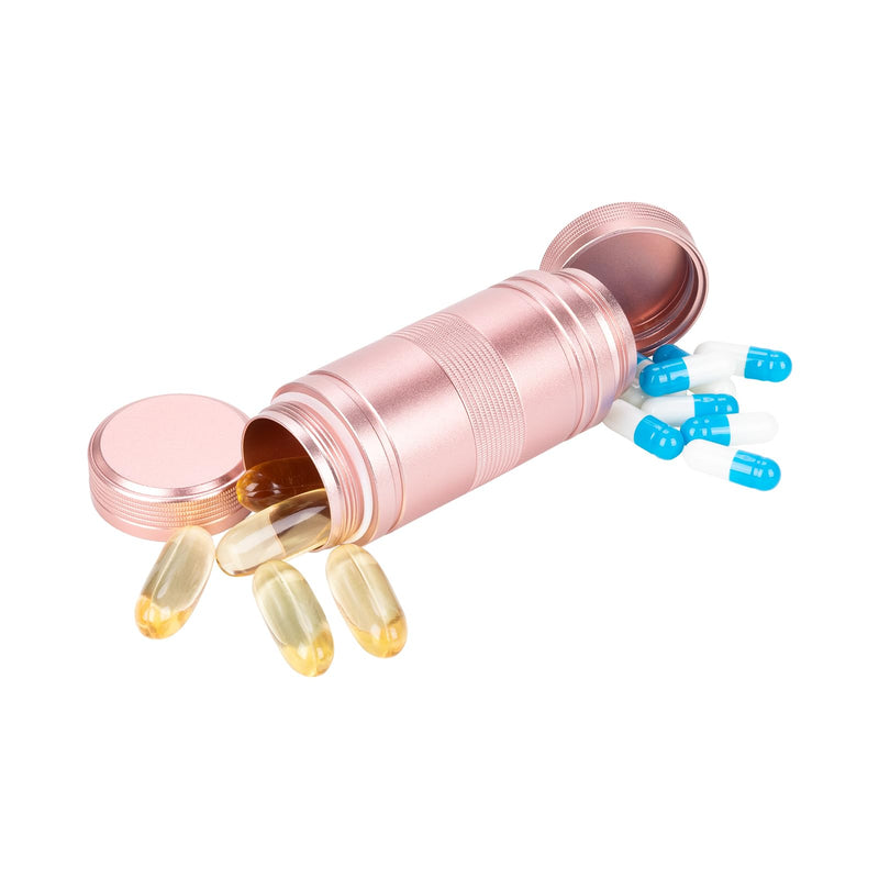 Small Pill Box Metal Pill Case - Portable Waterproof Pill Container for Pocket Purse, Travel Daily Pill Holder, Medicine Organizer for Vitamin/Fish Oil/Supplements Pink 1 Pack Small-Medium
