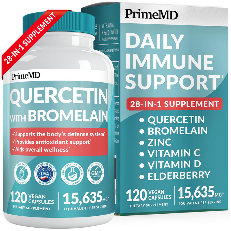 [Australia] - 28-in-1 Quercetin with Bromelain Supplement for Daily Immune Defense Support - Quercetin with Vitamin C and Zinc for Adults Enriched with Vitamin D and Elderberry (120ct) 120 Count (Pack of 1) 