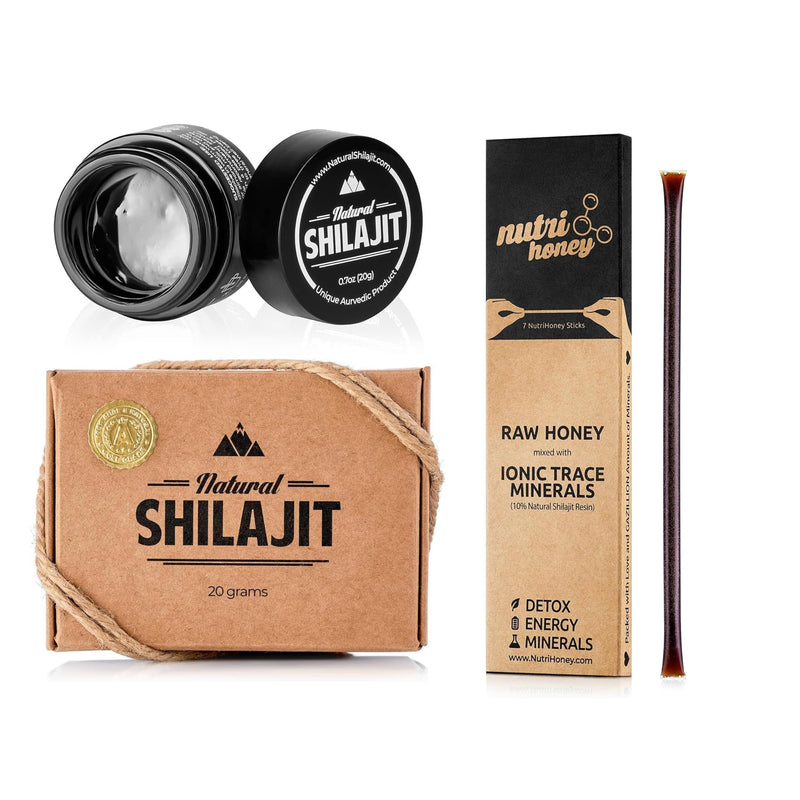 [Australia] - NATURAL SHILAJIT Resin - 20 Gram Shilajit Supplement with Fulvic Acid & Trace Minerals & Shilajit Honey Sticks 7 Count 