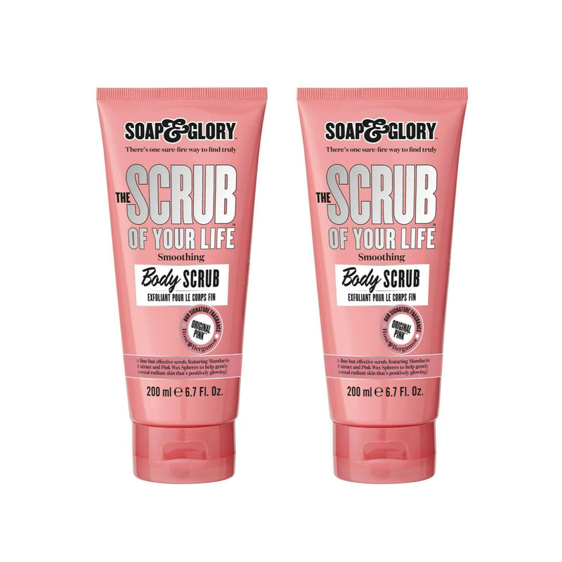 Soap & Glory Original Pink The Scrub Of Your Life Exfoliating Body Scrub - Smoothing & Buffing Vegan Scrub - Rose & Bergamot Body Polish with Shea Butter & Vitamin E (200ml, 2 pack) 6.7 Ounce (Pack of 2)
