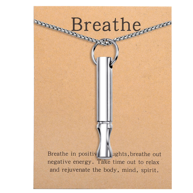 [Australia] - Mindfulness Breathing Necklace Stress Relief Pendant Stainless Steel Anxiety Breathe Necklace for Women Men Rotundity 