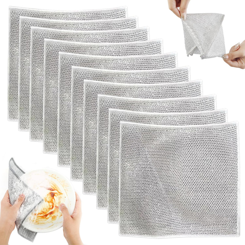 [Australia] - Double Layer Multifunctional Non-Scratch Wire Dishcloth, Steel Wire Dish Towel, Multipurpose Wire Dishwashing Rags for Wet and Dry (10PCS) 10pcs 