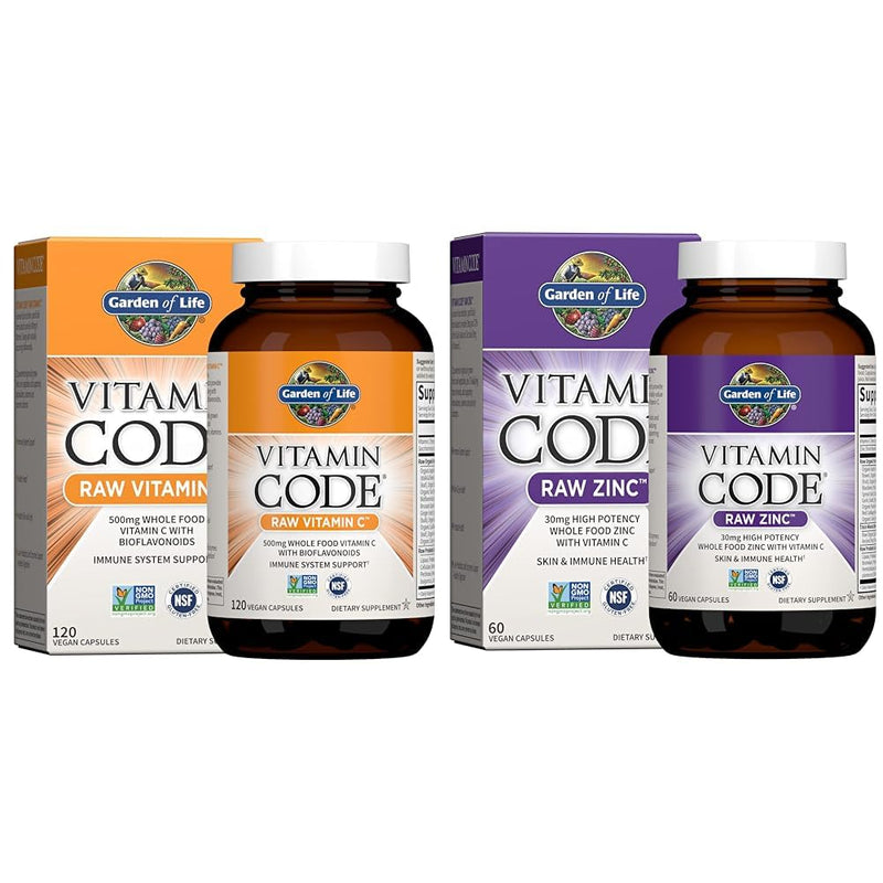 Garden of Life & Zinc Supplements 30mg High Potency Raw Zinc and Vitamin C Multimineral Supplement, Vitamin Code/Trace Minerals & Probiotics for Skin Health & Immune Support, 60 Vegan Capsules