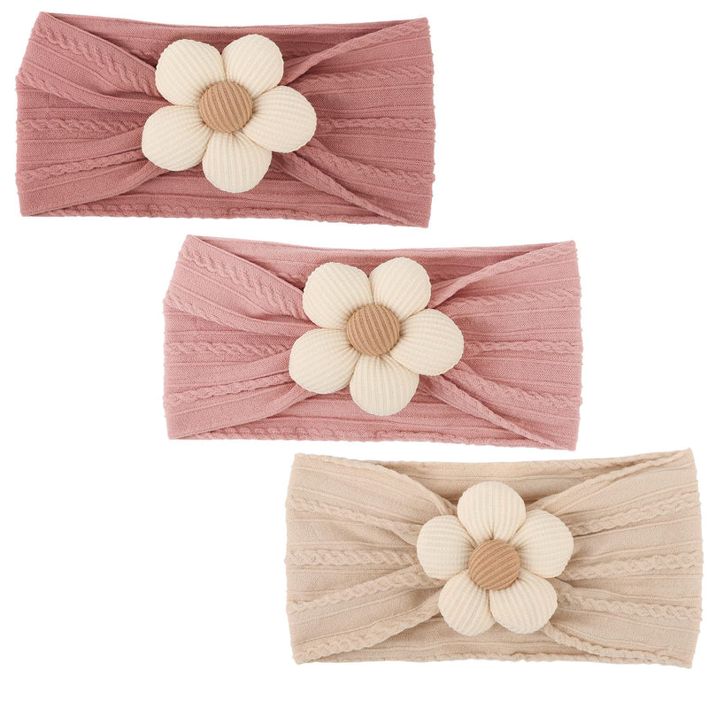 [Australia] - DRESHOW BQUBO Baby Flower Headbands Baby Girls Nylon Headbands Stretchy Hairbands Handmade Hair Accessories for Newborn Infant Toddlers Kids Baby Essentials 3 Pcs 3 Pcs: Beige/Pink/Dark Pink 