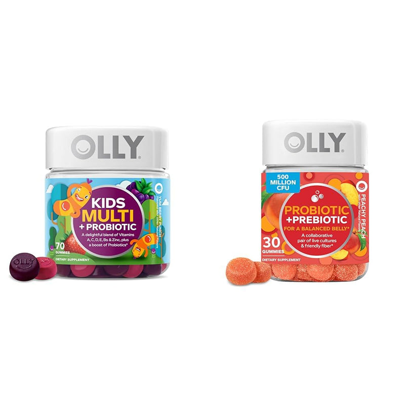 OLLY Kids Multivitamin + Probiotic Gummy & Probiotic + Prebiotic Gummy 70 Count (Pack of 1)