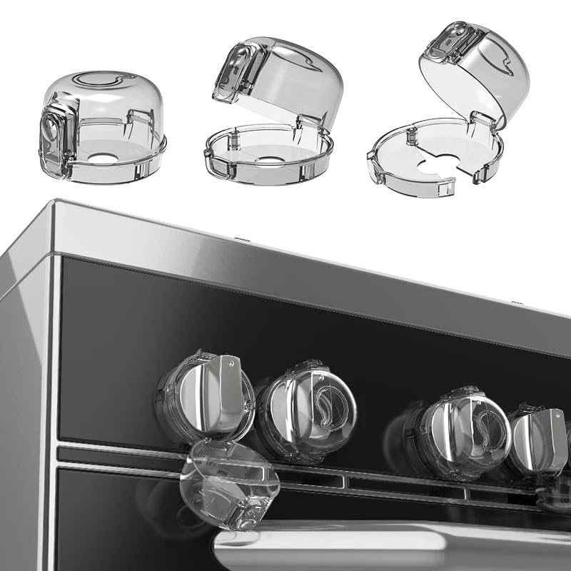 [Australia] - Family's favorite 5pcs Stove Knob Covers for Child Safety, Universal Size for Any Stove Size, Child proof Oven Knob Covers for Kids and Pets, Heat Resistant, Waterproof, 5 PCS, with Adhesive 