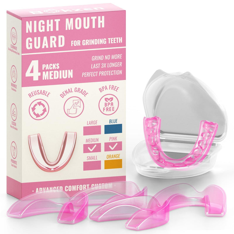 [Australia] - 4 Pack Pink Night Guard for Women Teeth Grinding, Medium Size, Moldable Dental Guard for Teenagers, Comfortable Mouth Guard for Teeth Clenching at Night, Mouthguard Stops Bruxism, Tmj 