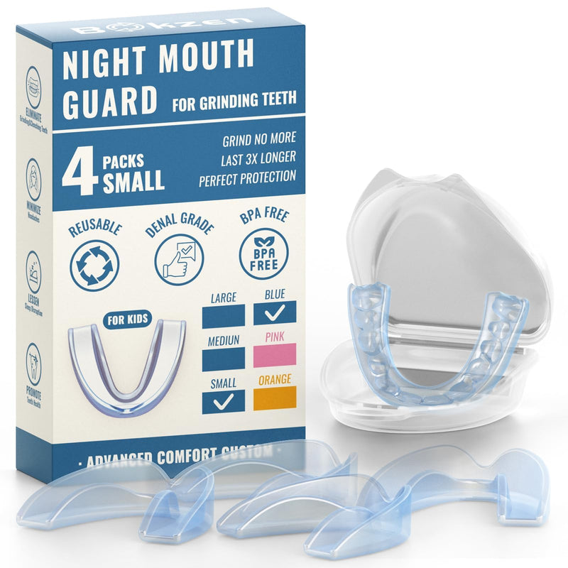 [Australia] - 4 Pack Blue Kids Mouth Guard for Grinding Teeth, Moldable Kid Mouth Guard for Clenching Teeth at Night, Comfortable Mouthguard Stops Bruxism, TMJ Small Size for Kids 