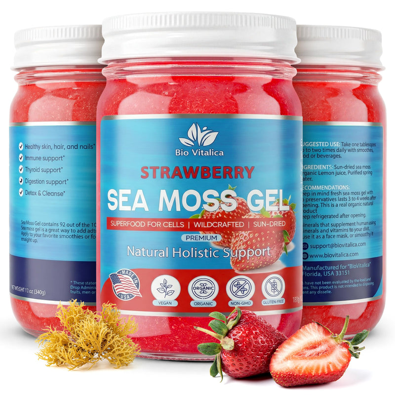 Organic Irish Sea Moss Gel - USA Made (Pack of 1, Strawberry) 12 Ounce (Pack of 1)