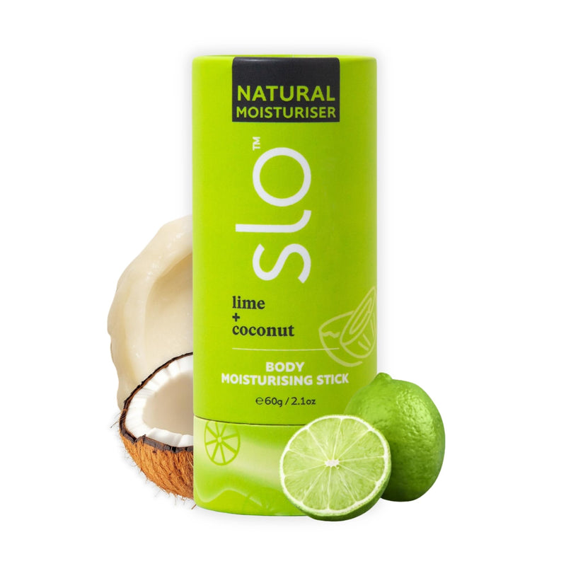 Slo Moisturizing Stick - Solid Body Balm with Organic Ingredients - Hydrates & Nourishes - Cocoa Butter, Coconut Oil and Vitamin E - Travel-Friendly Lotion Stick - Lime + Coconut Scent, (2.11 oz/60g) 2.11 Ounce (Pack of 1)