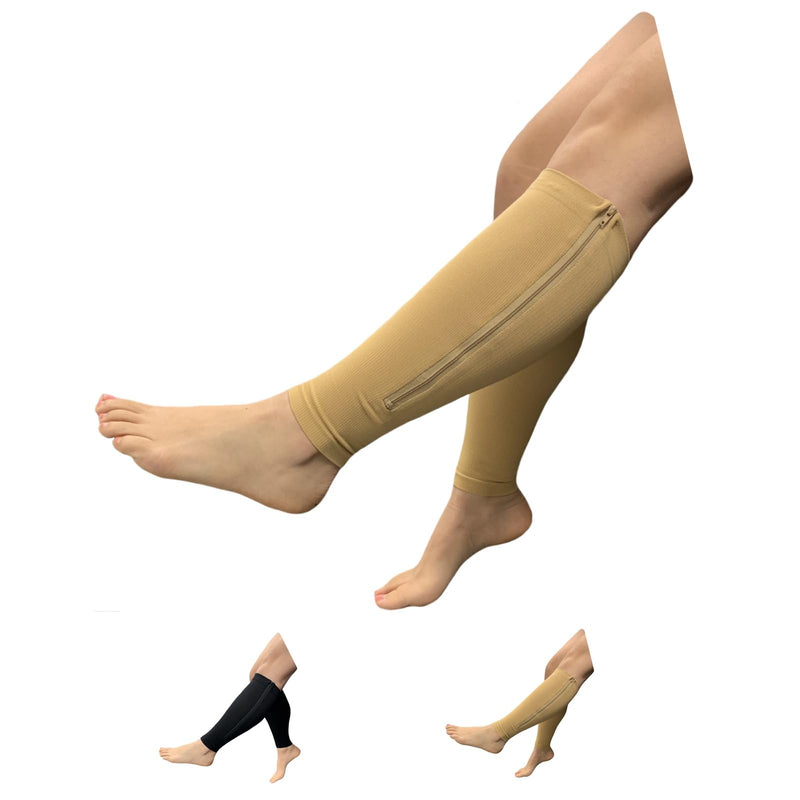 HealthyNees Seniors Care Footless 15-20 mmHg Compression Shin Calf Leg Men Women 1 Pair Zipper Sleeves (Nude, Small-Medium) Nude