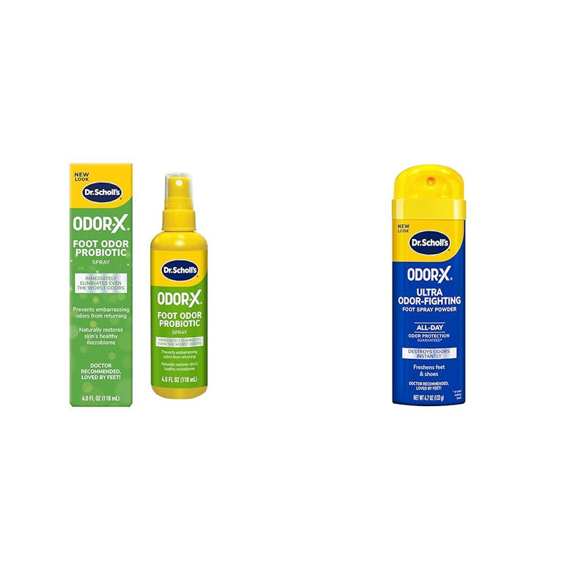 Dr. Scholl's ODOR-X FOOT ODOR PROBIOTIC SPRAY, 4 oz // Immediately Eliminates The Worst Odors & ODOR-X ULTRA ODOR-FIGHTING SPRAY POWDER, 4.7 oz // Destroys Odors Instantly
