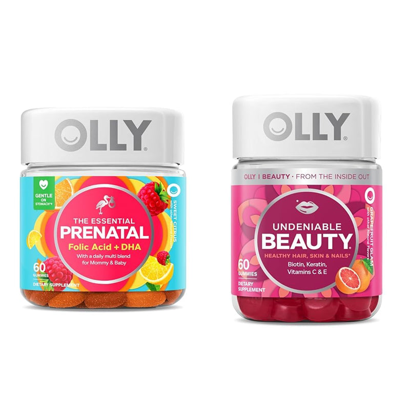 OLLY The Essential Prenatal Gummy Multivitamin, 30 Day Supply (Gummies), Sweet, Folic Acid & Undeniable Beauty Gummy, for Hair, Skin, Nails, Biotin, Vitamin C, Keratin