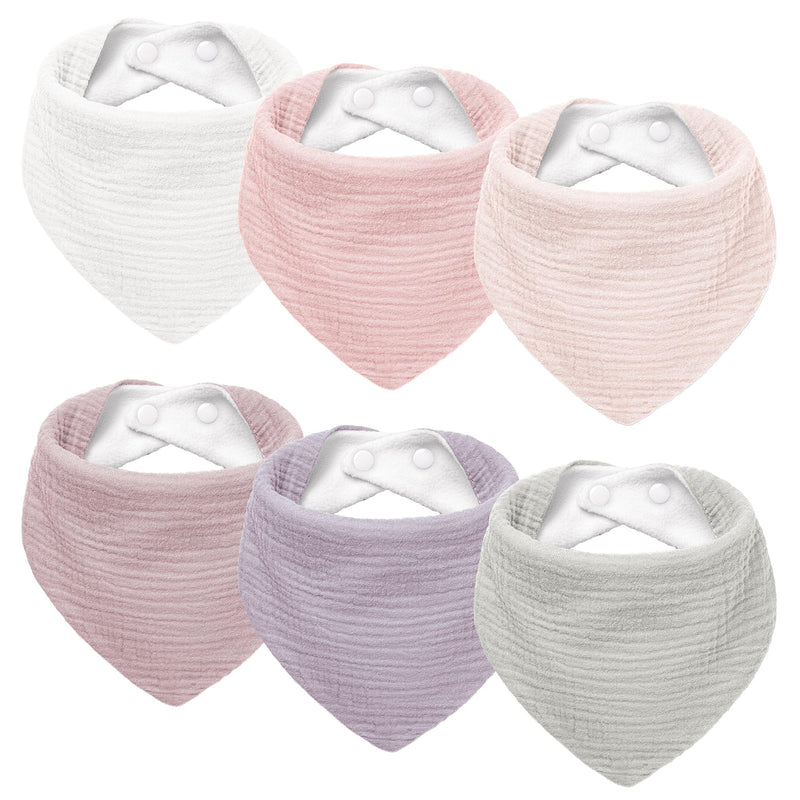[Australia] - Muslin Baby Drool Bibs 6Pack Soft Triangular Adjustable Baby Bandana Bibs for Unisex Girls & Boys Pink 