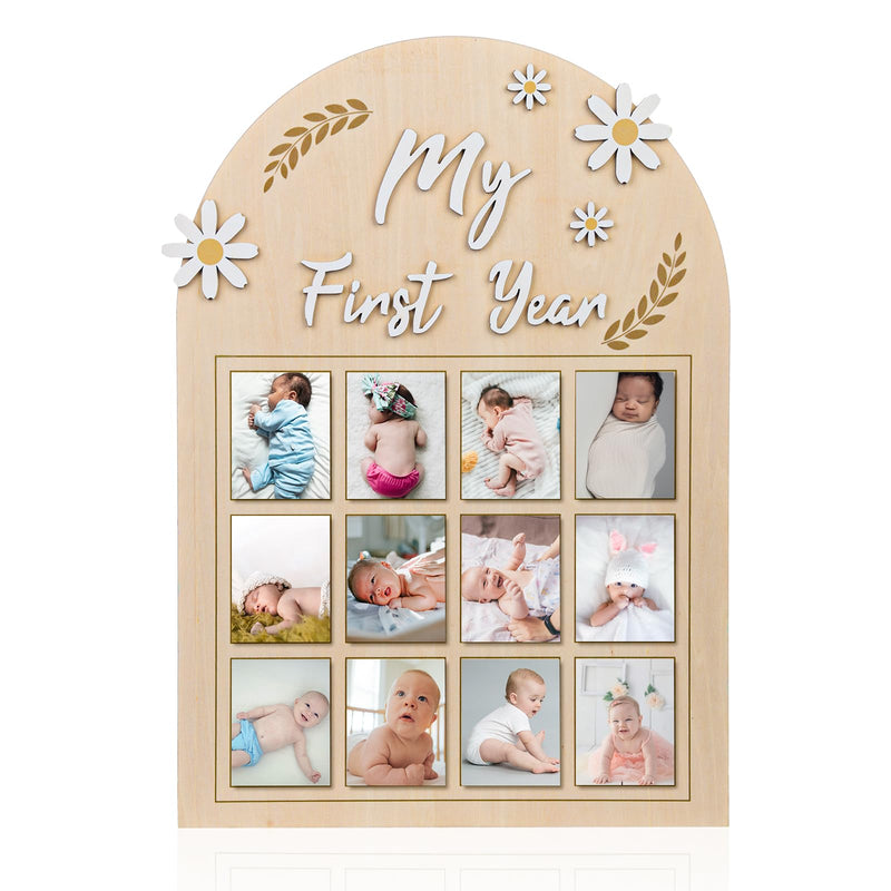 [Australia] - My First Year Picture Frame, 3D Daisy Flower Baby's First Year Photo Display 12 Months Wood Board Monthly Photo Banner Gift for Newborn Baby 1st Birthday Memories Nursery Decoration 