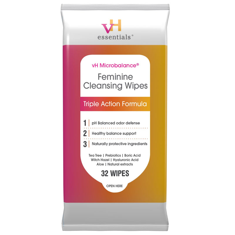 [Australia] - vH essentials Feminine Cleansing Wipes - pH Balanced, Prebiotics, Tea Tree & Aloe, Soothing Witch Hazel, Odor-Blocking Formula, Vaginal and Perianal Care, Paraben, Alcohol, and Fragrance-Free 