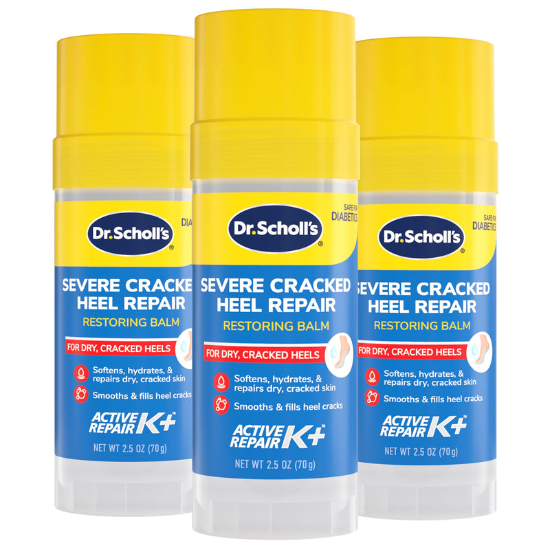 Dr. Scholl's Severe Cracked Heel Repair Restoring Balm 2.5oz, with 25% Urea for Dry, Cracked Feet, Heals and Moisturizes for Healthy Feet, Epsom Salt Soothes, Safe for Diabetics, 3-pack 2.5 Ounce (Pack of 3)