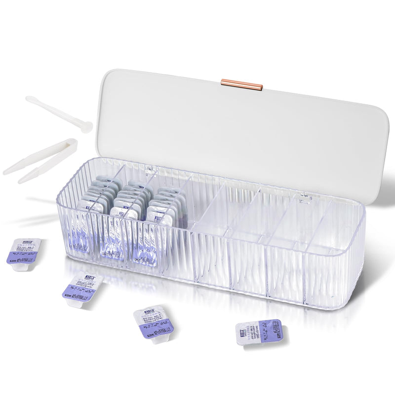 [Australia] - P-80 daily contact lens organizer with a Remover & a Tweezer, Disposable Contact Lens Dispenser, Clear Plastic Box for All Brands Daily Lens (White). WHITE 