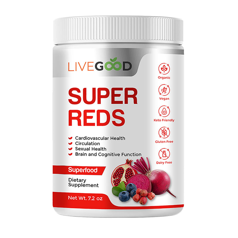 [Australia] - LIVEGOOD™ Organic Super Reds with Alfalfa, Barley Grass, Beet Root, Pomegranite, Grape Seed, Vegan, Gluten Free, 7.2 oz. 