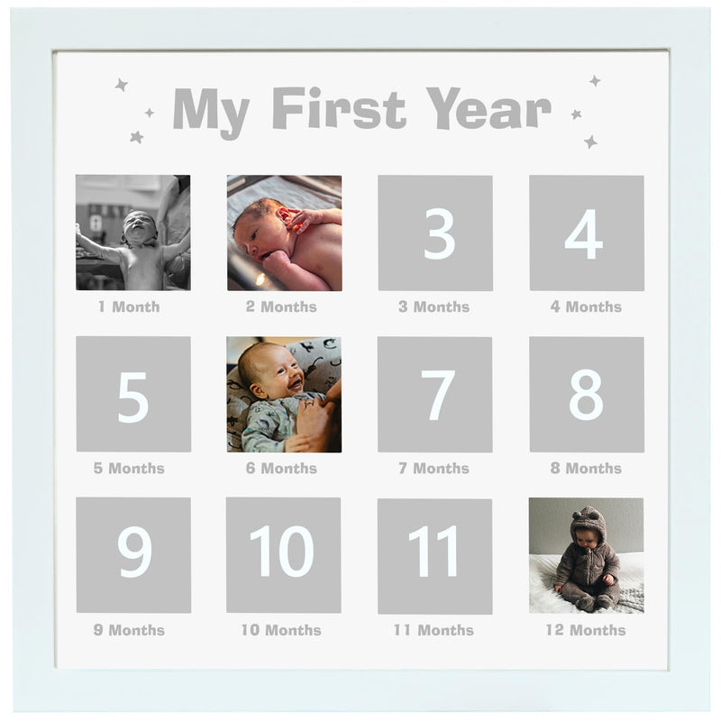 [Australia] - My First Year Photo Frame, Baby Keepsake Frame Baby Picture Frame, Baby Milestone Nursery Decor, Baby First Birthday Party Baby Shower Decor - White White Square 