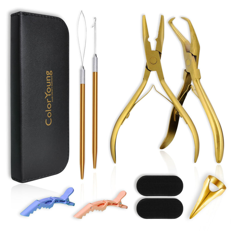 Microlink Tool Kit Micro Bead Hair Extensions Pliers Kits Hair Extension Bead Closer and Remover Pliers For Hair Extensions(Light Gold) Light Gold
