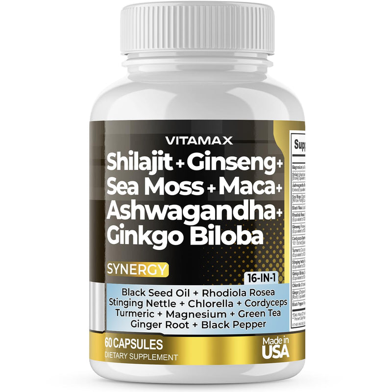 [Australia] - Pure Himalayan Shilajit Supplement, Ashwagandha, Sea Moss, Rhodiola Rosea, Gingko Biloba - Fulvic Acid & Trace Mineral Capsules for Men and Women ‚Äì Made in USA 