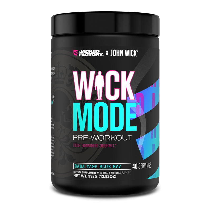 [Australia] - Jacked Factory X John Wick - Wick Mode Pre Workout Powder - Intense Energy, Battle-Ready Focus, Unstoppable Commitment, and Sheer Will - 40 Servings, Baba Yaga Blue Raz 