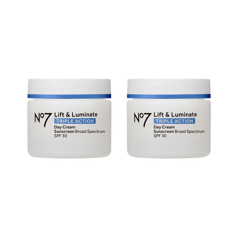 No7 Lift & Luminate Triple Action Face Cream - Fragrance Free Face Moisturizer with SPF 30 - Formulated with Anti Aging Collagen Peptides & Brightening Complex (2 Pack) Regular, Pack of 2