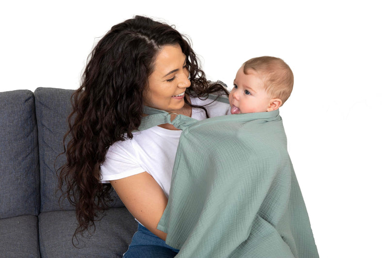 [Australia] - SUPERIOR DESIGN Evergrwn Multi-use Privacy Nursing Cover Up for Breastfeeding, 100% Cotton Breathable Nursing Cover with Arch Neckline, Muslin Breastfeeding Cover, Baby Essentials (Sage Green) Evergrwn Dream (Sage Green) 