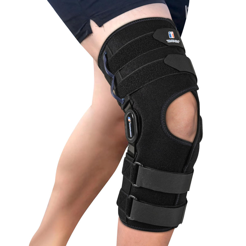 [Australia] - Knee Braces for Knee Pain Women Men, 16inch Hinged Knee Brace with for Side Stabilizers Meniscus Tear Knee Pain ACL MCL Injury Recovery Wraparound Knee Support with 4 Adjustable Compression Straps Large Upgrade Version 