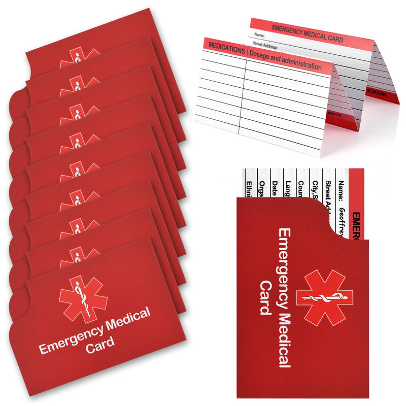 [Australia] - 24 Pack Red Medical Condition and Emergency Contact Id Wallet Card Emergency Medical Information Card Medical Alert Wallet Card Pocket Size Medication List and Medical Cards for Caretakers 