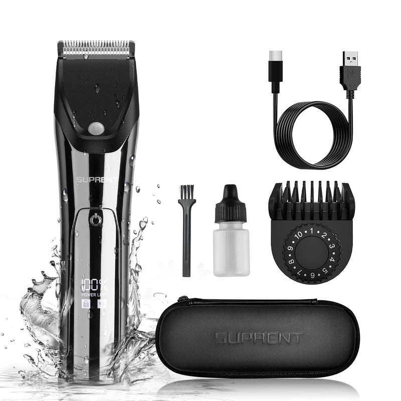 [Australia] - SUPRENT IPX7 Waterproof Body Trimmer for Men & Women, Ceramic Blade, 90 Mins Battery Life, Bikini Trimmer, Adjustable Guard, PubicSafe™ Tech Silver 