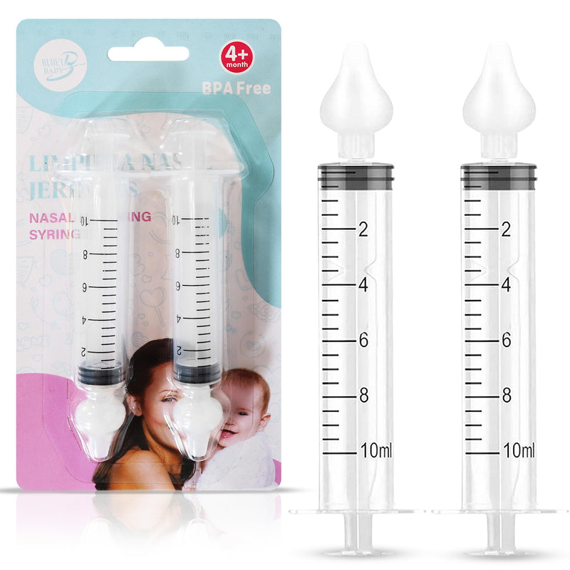 [Australia] - Bluet B - Baby Nasal Syringe (2-Pack) - Safe Silicone Nasal Aspirator for Newborn - Infant Mucus Removal - 10ml Nose Cleaner Syringe for Baby - Toddler Congestion Relief - Reusable Tips - White 10 ml 