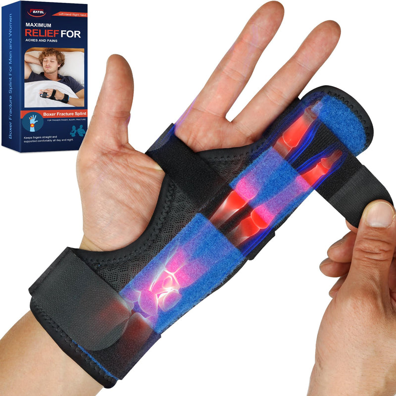 [Australia] - FEATOL Boxer Finger Splint Metacarpal Splint Brace, Adjustable Pinky Hand Brace For Women Men, Pain Relief For Boxer Fractures, Broken Ring Finger, Tendonitis(Left Hand -Black, Small) Left Hand -Black 