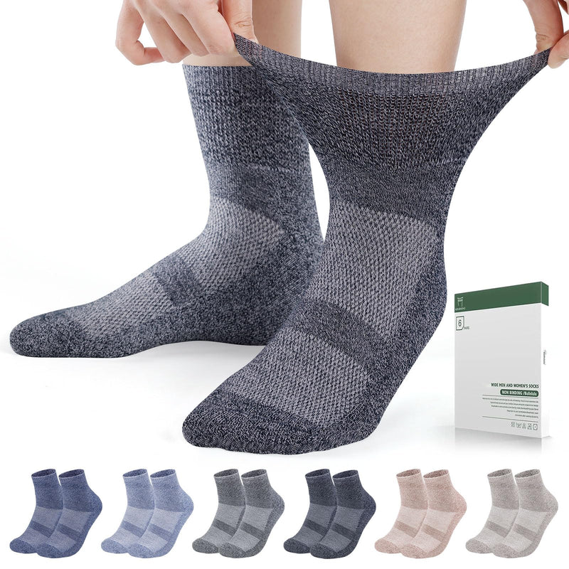 [Australia] - Bulinlulu Diabetic Socks for Men Women,6 Pairs Bamboo Viscose Non Binding Ankle Diabetic Socks for Women Men Size 6-9 9-12 Navy/Pale Blue/Navy Blue/Offwhite/Tan/Khaki Large 