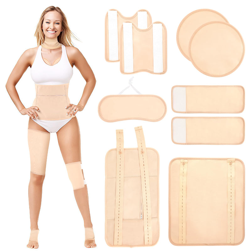 [Australia] - Castor Oil Pack Wrap, 9 Pcs Reusable Organic Castor Oil Pack Kit for Neck Chest Waist Back Knee and Feet, Adjustable Elastic Straps Castor Oil Compress Pads, Machine Washable Anti Oil Leak A-khaki 
