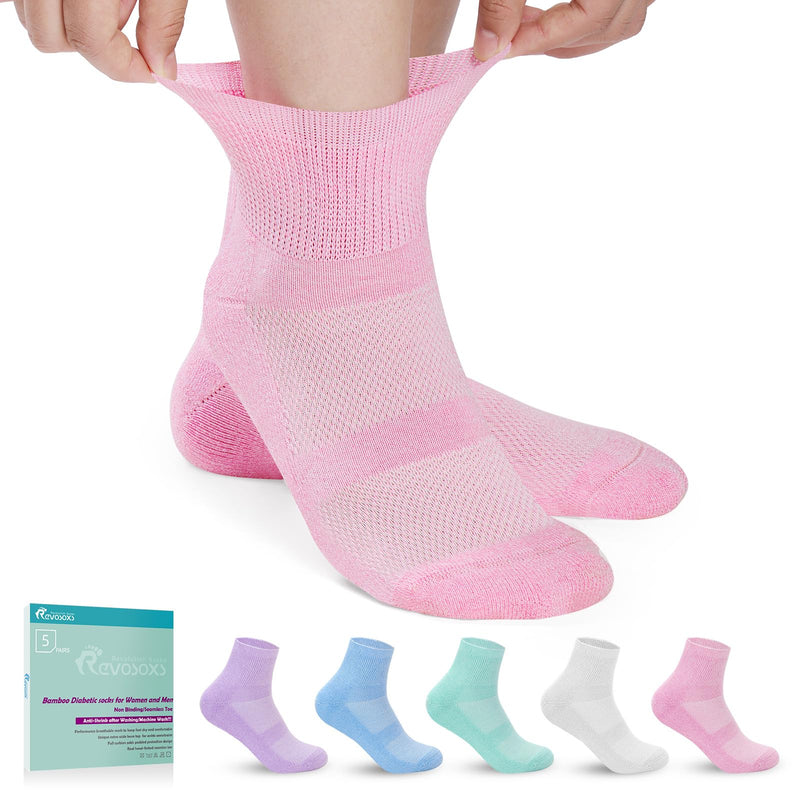 [Australia] - Diabetic Socks for Men Women,5 Pairs Bamboo Diabetic Ankle Socks for Women,Non-Binding Diabetic Socks Purple/Skyblue/White/Turquoise/Pink Large 