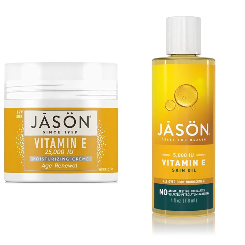 JASON Moisturizing Creme, Vitamin E 25,000, Age Renewal, 4 Oz & Skin Oil, Vitamin E 5,000 IU, All Over Body Nourishment, 4 Oz