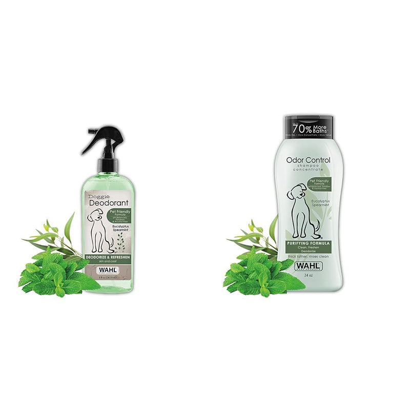 Wahl USA Deodorizing & Refreshing Pet Deodorant for Dogs - Eucalyptus & Spearmint Scent & Wahl USA Odor Control Shampoo for Dogs & Pets - Eucalyptus & Spearmint Animal Deodorizer - PawsPlanet Australia