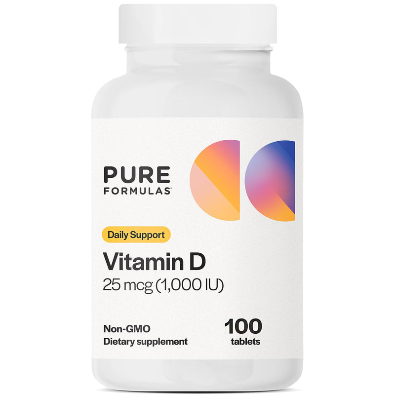 PureFormulas Vitamin D3 1,000 IU 25 mcg - Premium Vitamin D Supplement for Healthy Bone Formation, Teeth, Cardiovascular Health, and Immune Support Non-GMO - 100 Count Tablets 100 Count (Pack of 1)