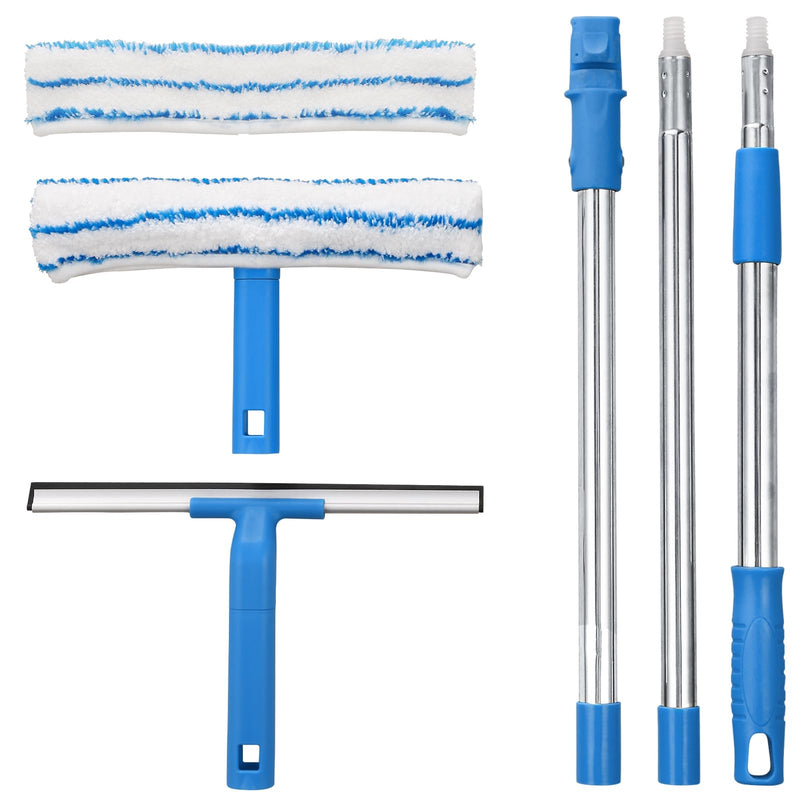 [Australia] - Window Cleaner with Long Handle(57IN), Glass Cleaning Tools with Silicon Squeegee & Microfiber Scrubber, Window Cleaning Kit for Shower Glass Mirror Door Car 