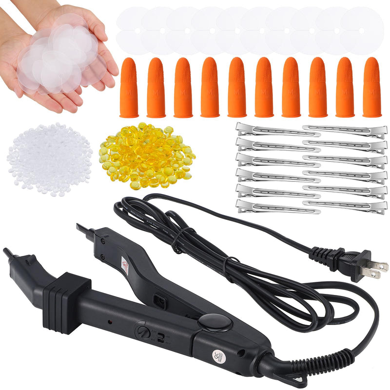 [Australia] - Hair Extensions Tool K Tips Hair Extensions Tool 12 Templates Clips 50 Fusion Glue Protector 201 Finger Protector 2 Bags Keratin Glue Granule Beads(Black) 