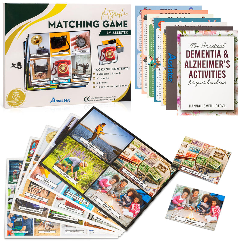 [Australia] - Assistex Matching Game Activity Board - Dementia Activities for Seniors - Memory Games for Adults with Alzheimers - Memory Loss and Alzheimers Activities - Matching Card Memory Games for Seniors Men's Edition 